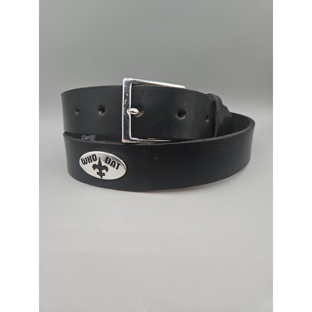 Who Dat Saints Crescent Saddle Leather 1.5" Black Belt Handmade USA Size 40